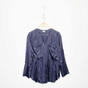 Aritzia WILFRED Zelie SILK SHIRT Navy blue oversized voluminous v neck WOMENS XS